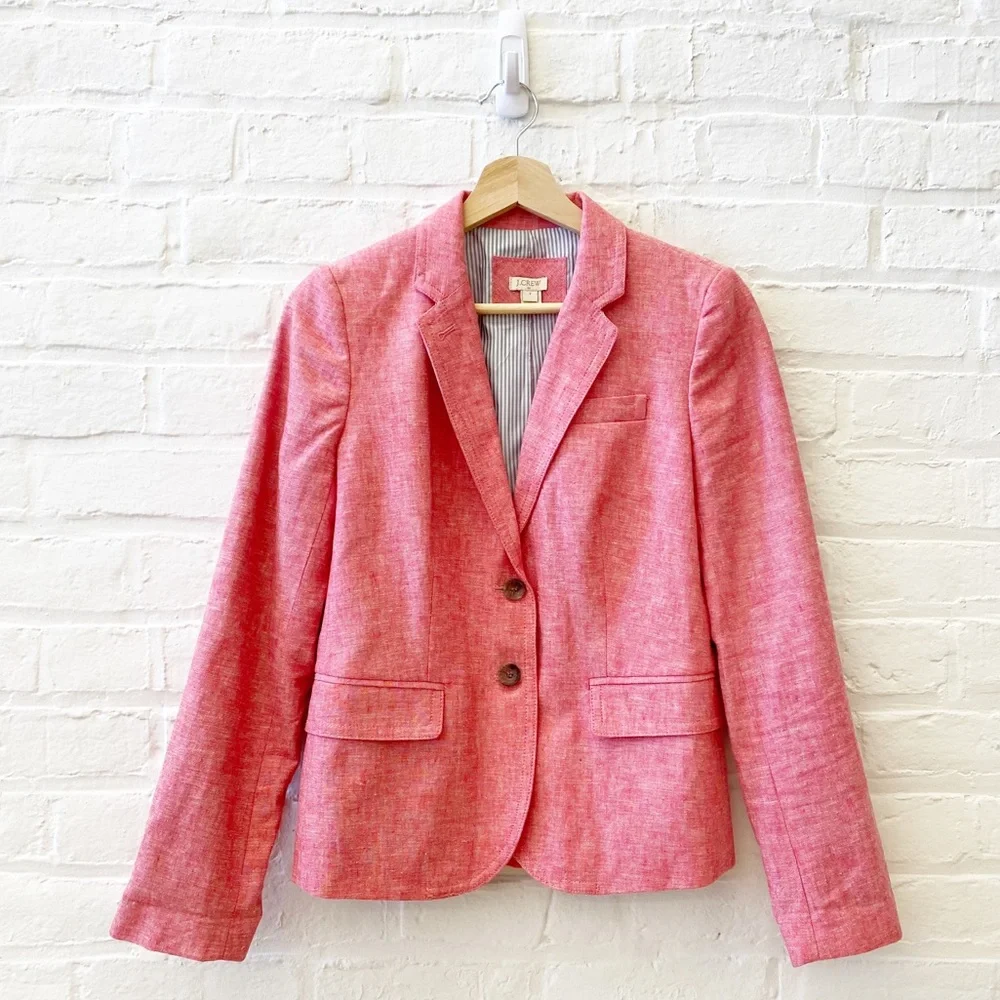 J.Crew || Schoolboy Blazer Linen Blend Pink Red 2 NWOT
